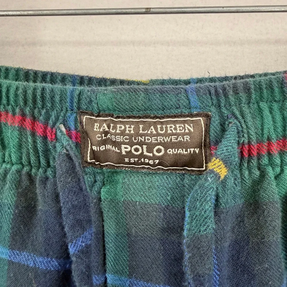 Polo‎ Ralph Lauren Mens Pajama Pants Green Plaid Flannel Cotton Sleepwear Small